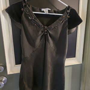 Nine West Black Beaded Silk Evening Top